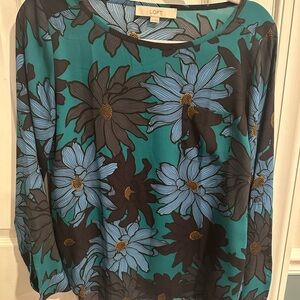 LOFT Teal and Blue Floral Blouse